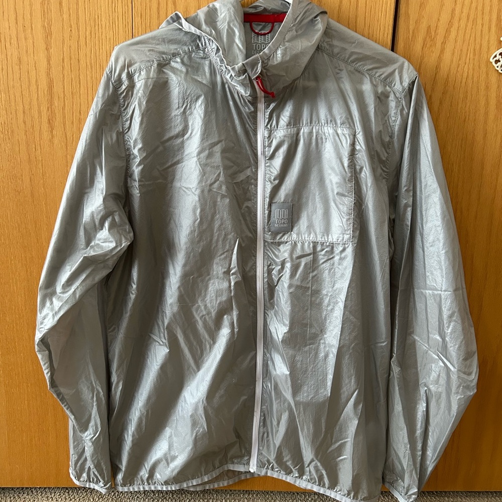 TOPO Designs lightweight jacket for men. Silver color. Like new! Great gift!